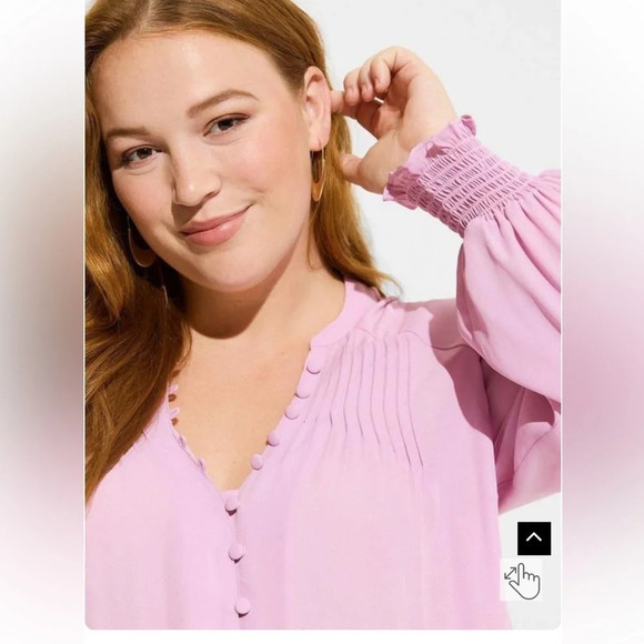 TORRID NWT Georgette smocked blouson sleeve blouse in mauve mist 23” p2p sz 12 - Picture 4 of 12